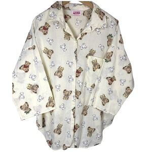 Vintage Hot Stuff Teddy Bear Print Button Up‎ Shirt Cream Oversized Made in USA